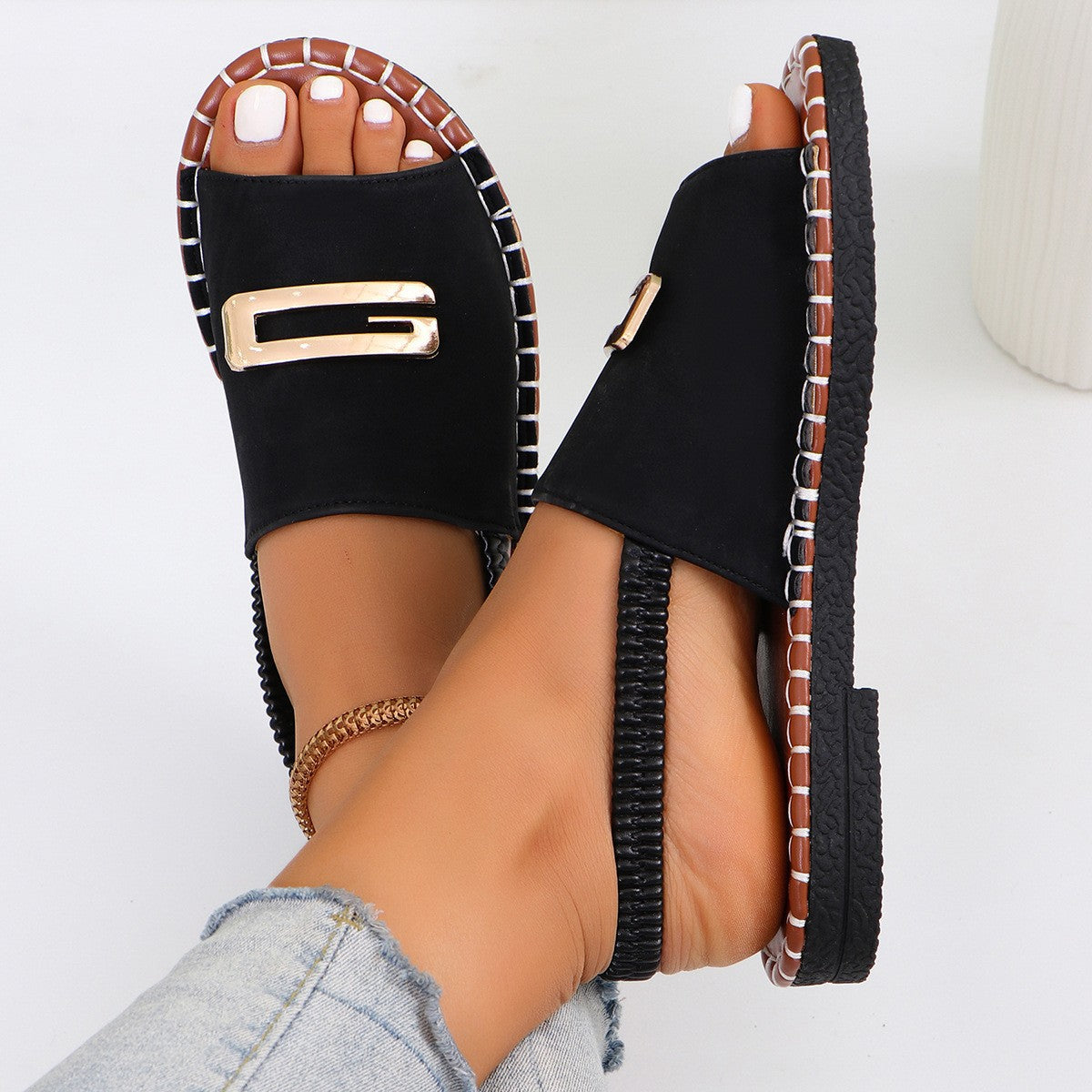 Womens Fabric Strap Flat Sandals