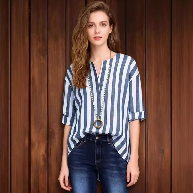 Womens Versatile Classic Striped Blouse