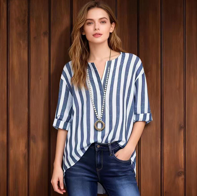 Womens Versatile Classic Striped Blouse
