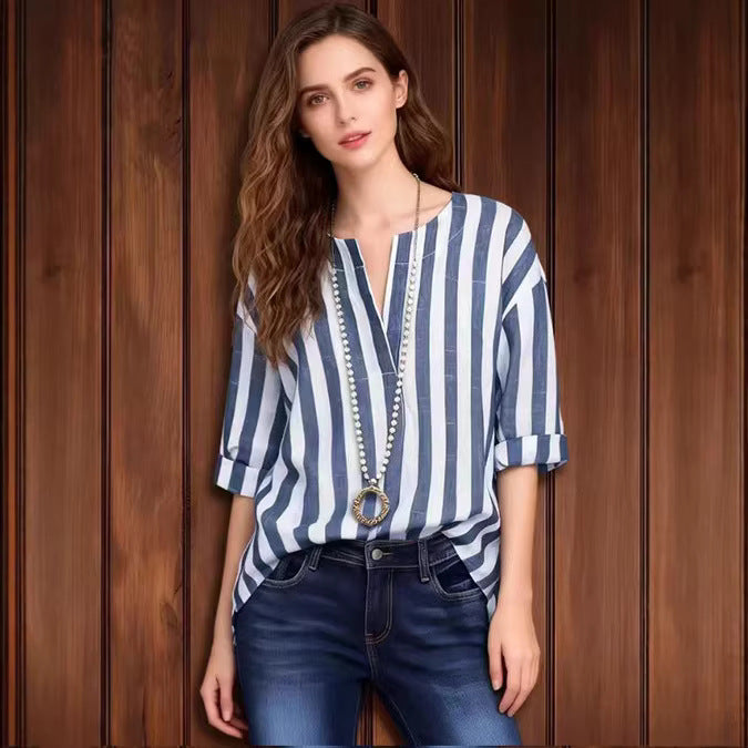 Womens Versatile Classic Striped Blouse