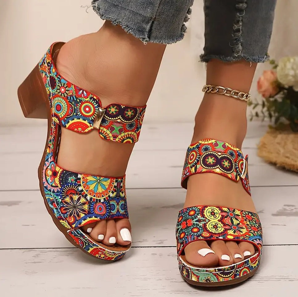 Graffiti High-heel Slide Sandals
