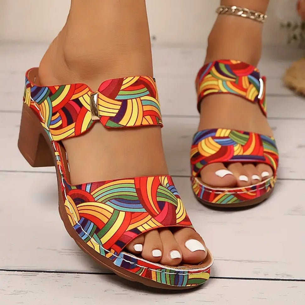 Graffiti High-heel Slide Sandals